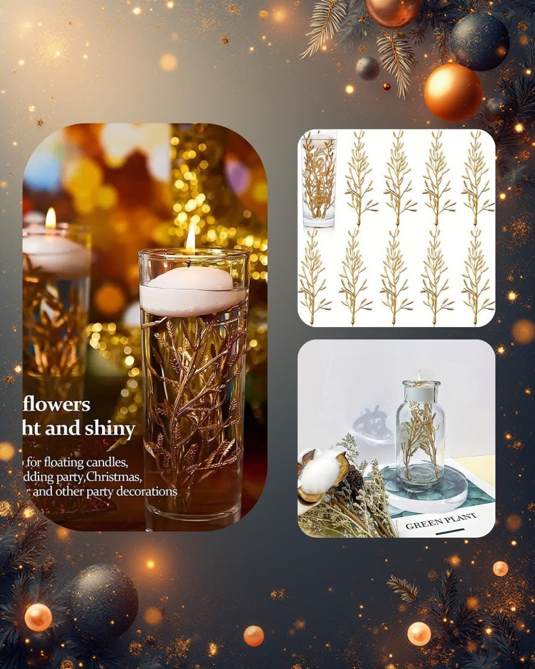 Gold/Green Branch Stem Vase Fillers - Set of 10 Wedding Centerpiece Décor