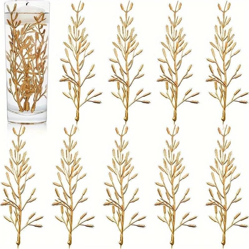 Gold/Green Branch Stem Vase Fillers - Set of 10 Wedding Centerpiece Décor